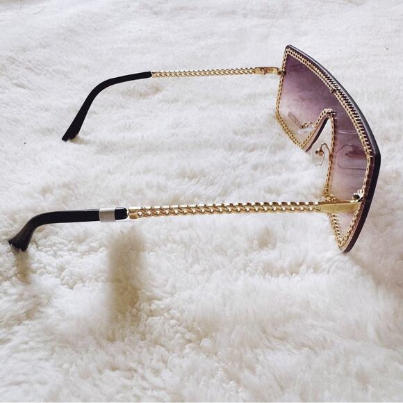 Christine Purple & Gold Chain Oversized Shield Sunglasses - Picture 7 of 11
